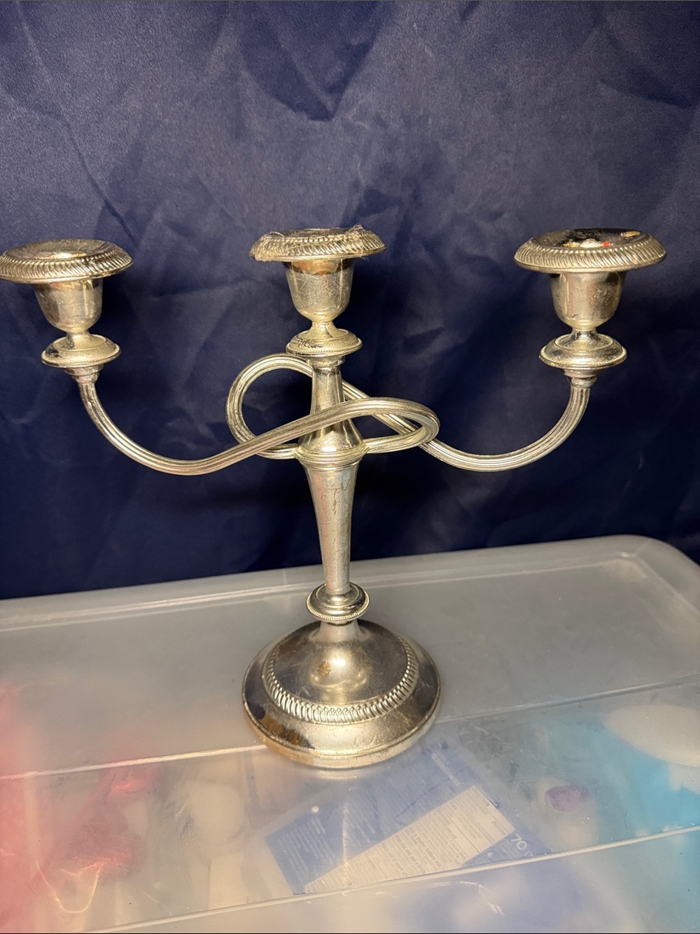 Three-Arm Silver Metal Candelabra - Classic Tabletop Candle Holder vintage